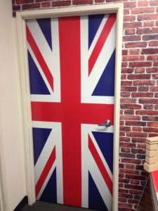 British flag office door sign