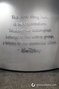 Disney brushed silver lettering on lobby wall Orange County - Caliber Signs & Imaging in Irvine Call: 949-748-1070