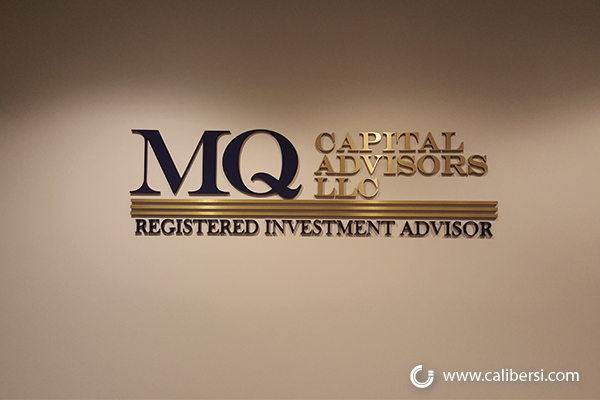 MW Capital brushed gold and colored acrylic sign Orange - Caliber Signs & Imaging in Irvine Call: 949-748-1070