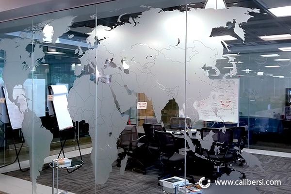 World Map on Window with Frosted Vinyl