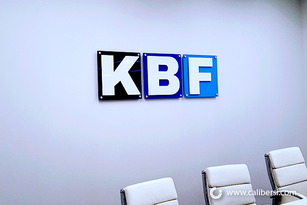 Acrylic Signs Lobby Display KBF Irvine CA Caliber Signs and Imaging