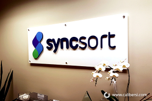Interior Office Sign Reception Panel Sign Syncsort Irvine CA Caliber Signs and Imaging